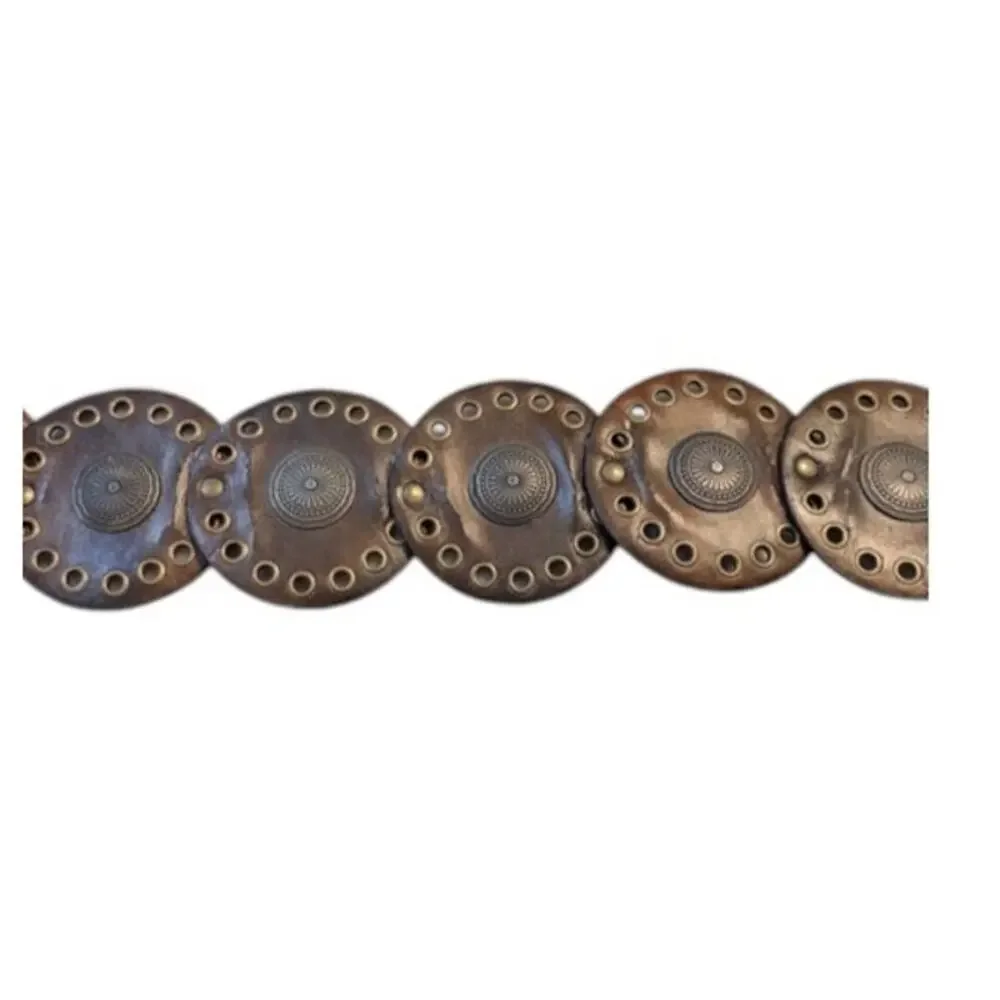 Boho Leather Disc Concho Belt Brown Brass Medallion Statement